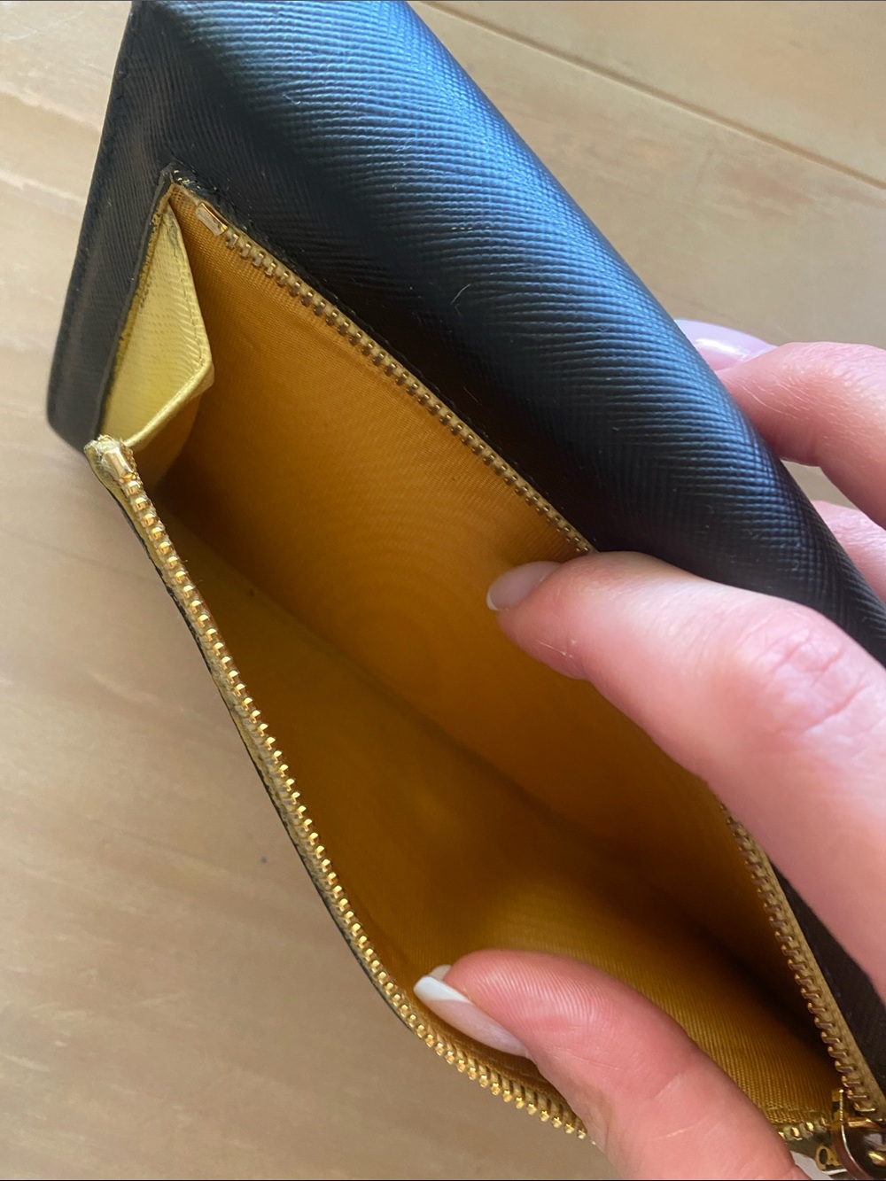 Prada Large Saffiano Leather Wallet Black Flap Wallet Gold Logo Luxury Sleek - Picture 12 of 13